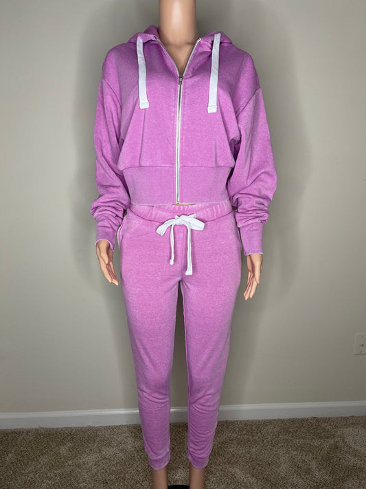 Chill Zip Up Hoodie Jogger Set - Orchid