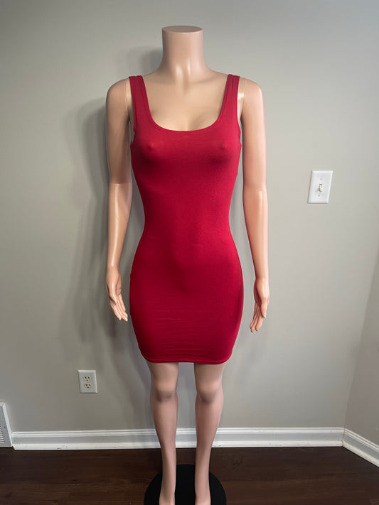BAESIC T SHIRT DRESS - RED